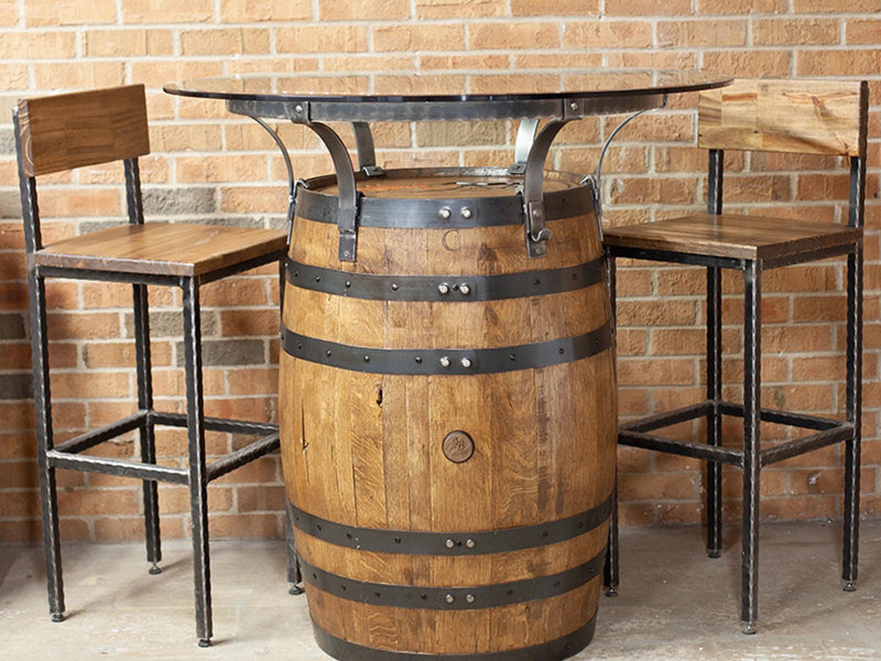 high top glass whiskey barrel table